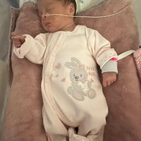 Early Baby Babygrow, Embroidered Bunny Design - Pink Sleepsuit / Babygrow EEVI 