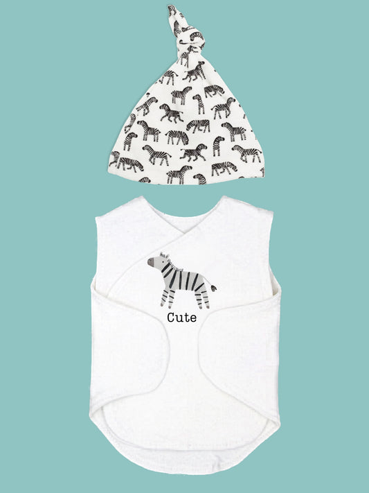 'Cute ' Zebra Incubator Vest with Knotted Hat - organic cotton Bodysuit / Vest Little Dreamer 