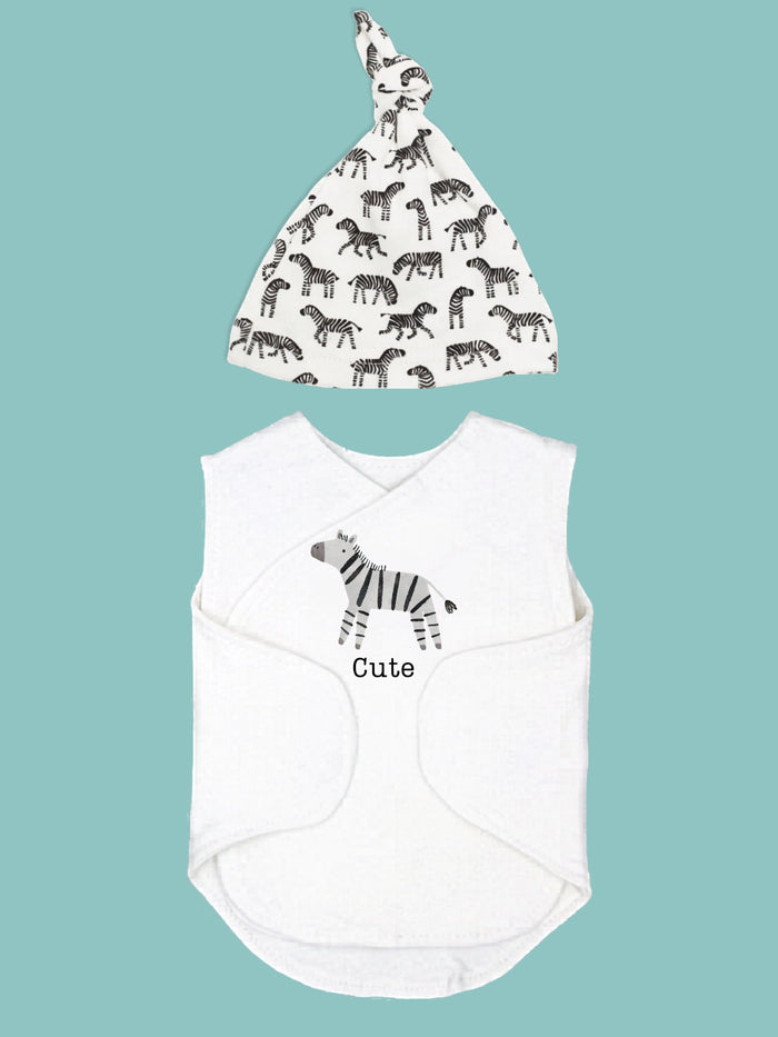 'Cute' Zebra Incubator Vest with Knotted Hat - organic cotton