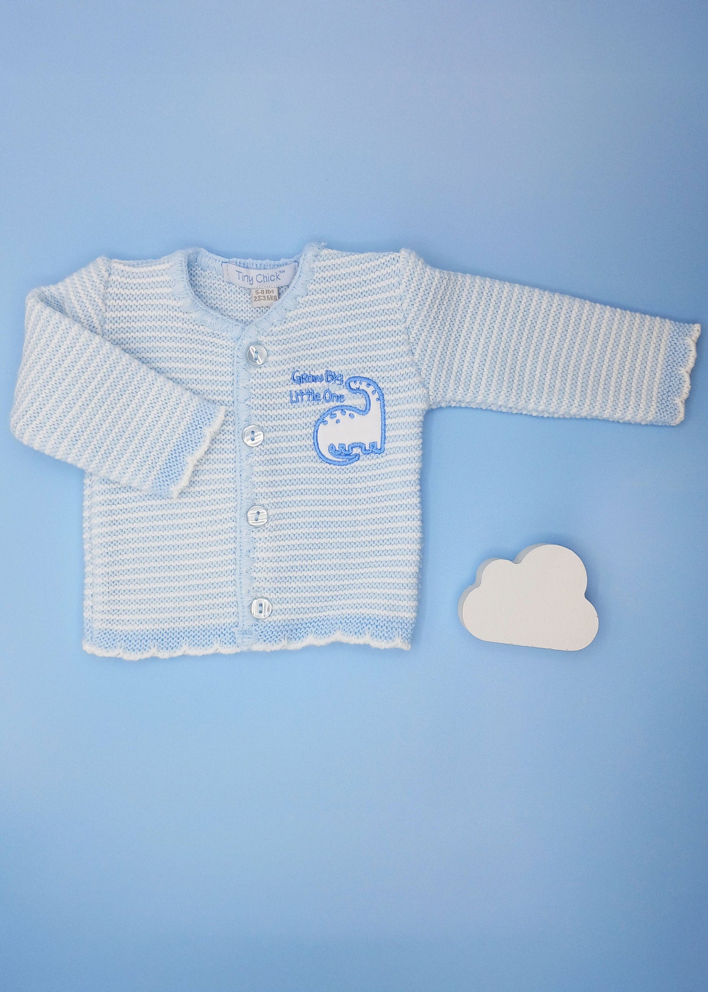 Blue "Grow Big Little One" Dinosaur Detail Cardigan Cardigan / Jacket Tiny Chick 
