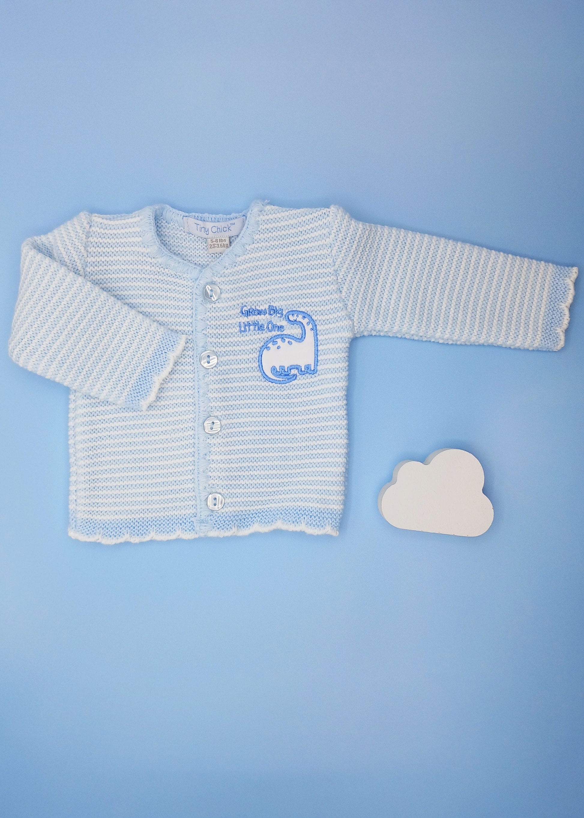 Blue "Grow Big Little One" Dinosaur Detail Cardigan Cardigan / Jacket Tiny Chick 