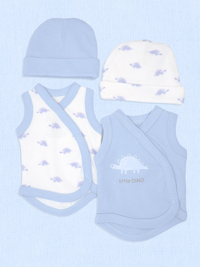 2 Pack Incubator Vest & Hat Sets, Dinos - Organic Cotton