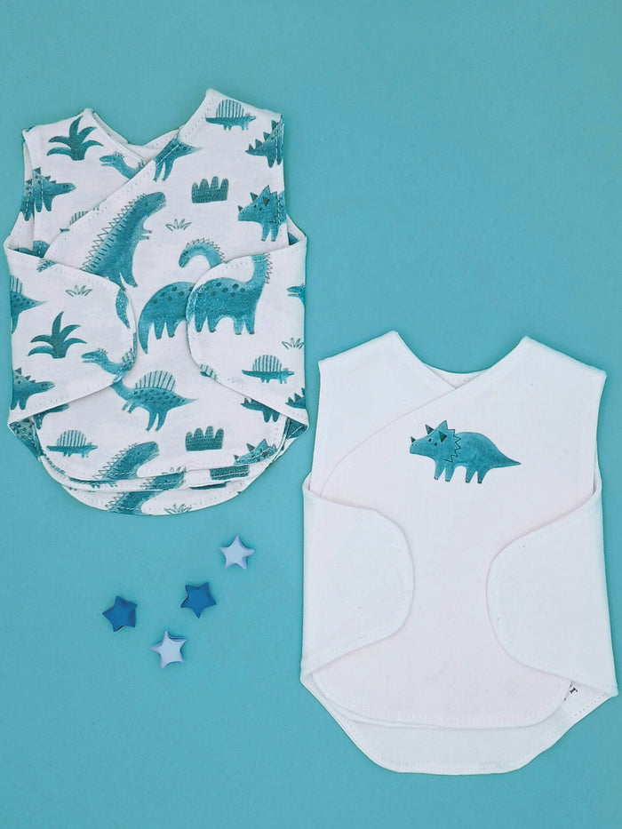 2 Pack NICU Vests, Organic Cotton, Dino Discovery, Velcro