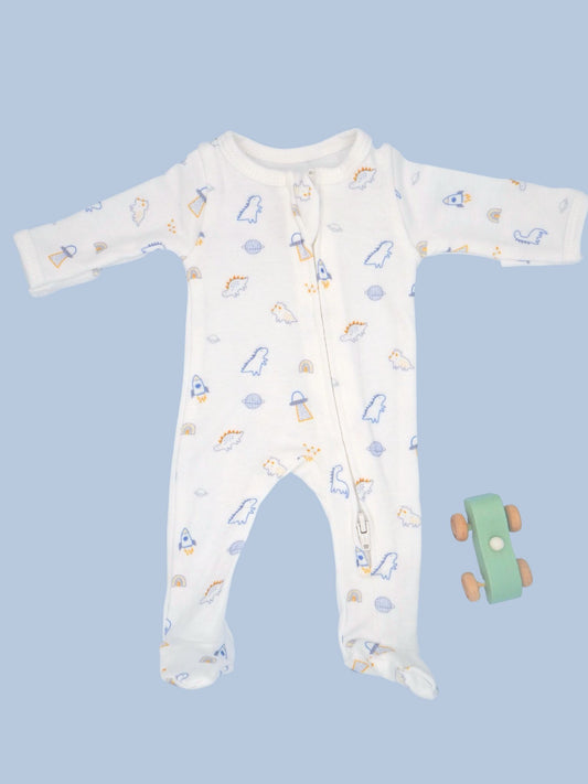 2 Pack Zipped Sleepsuits - Dinosaurs in Space
