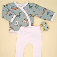 2 piece wrap top & trouser set, Dino Buddies, Teal Top & Trousers Tiny & Small 
