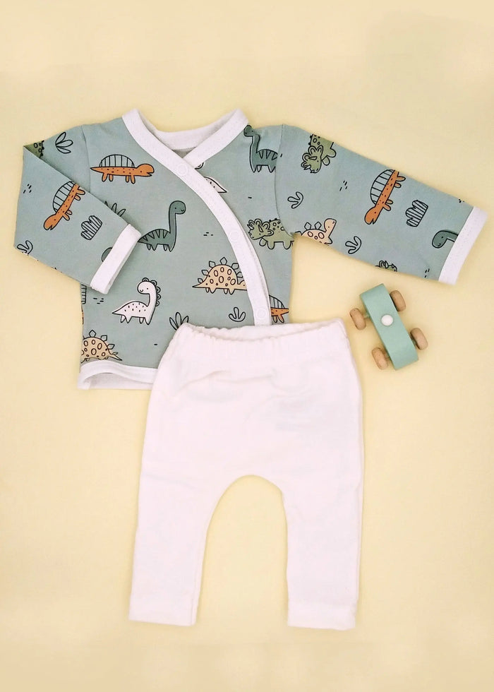 2 piece wrap top & trouser set, Dino Buddies, Teal