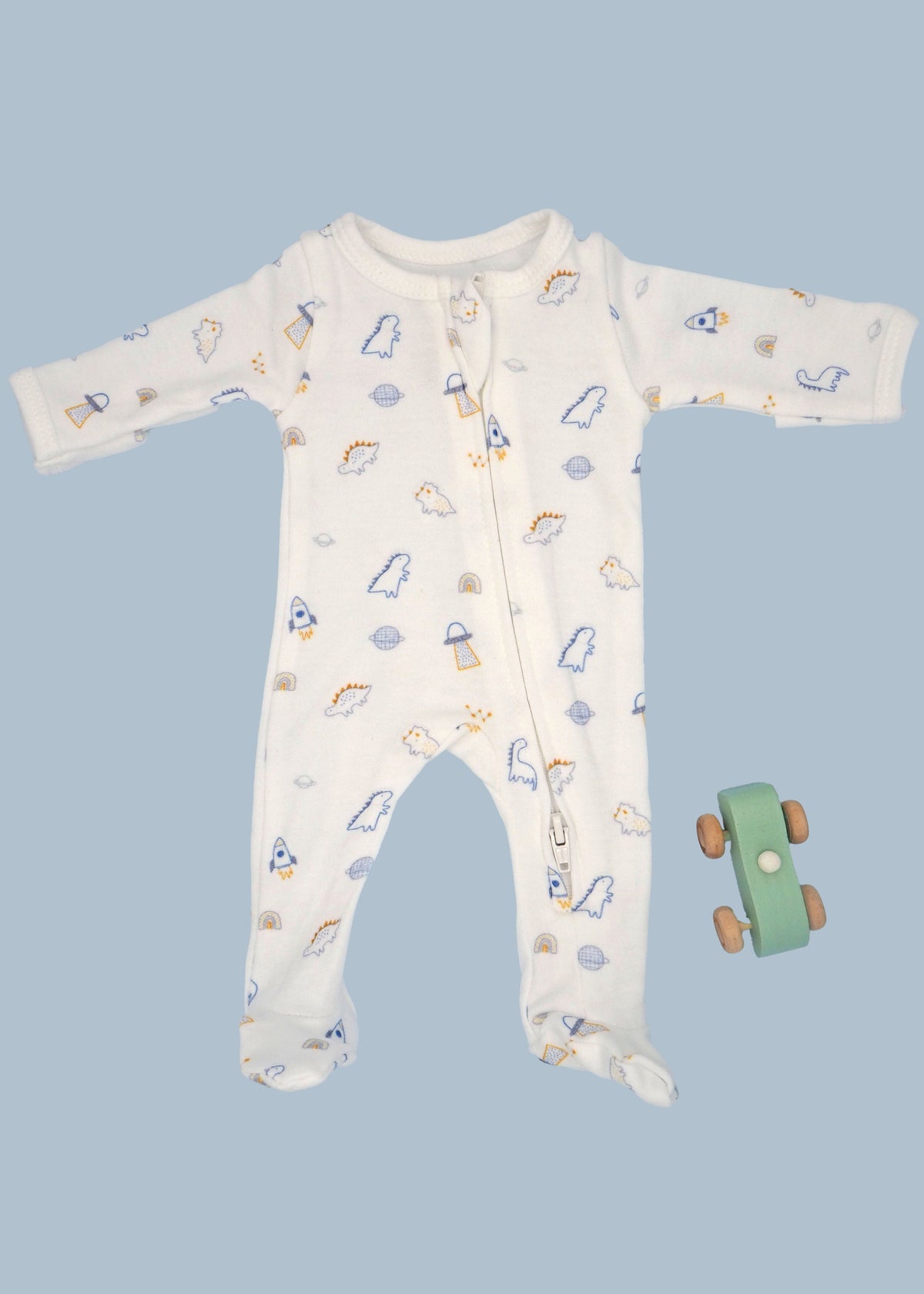 2 Pack Zipped Sleepsuits - Dinosaurs in Space