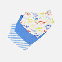 3 Pack Bandana Bibs - Blue/White Stripe and Dinosaur Print Dribble Bib Soft Touch 