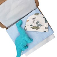 Diplodocus Gift Box - Hat, Muslin and Toy Little Mouse Baby Clothing and Gifts Ltd 