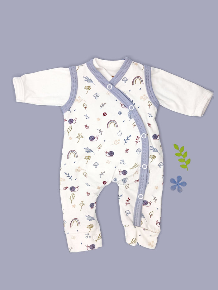 Dungaree & Top Set, Acorn Wood - Blue Trim