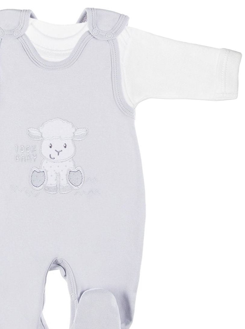 Early Baby Top & Lamb Footed Dungarees Set - Grey EEVI