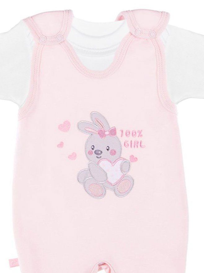 Early Baby Top & Bunny Footed Dungarees Set - Pink EEVI