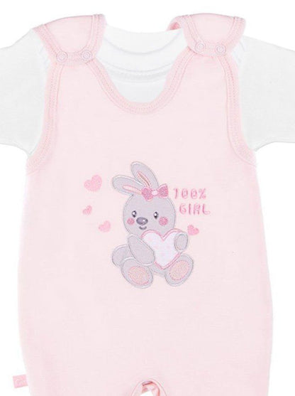 Early Baby Top & Bunny Footed Dungarees Set - Pink EEVI