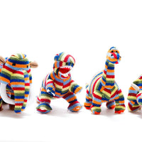 Dinosaur Baby Rattle - Knitted Woolly Mammoth Rainbow Stripe