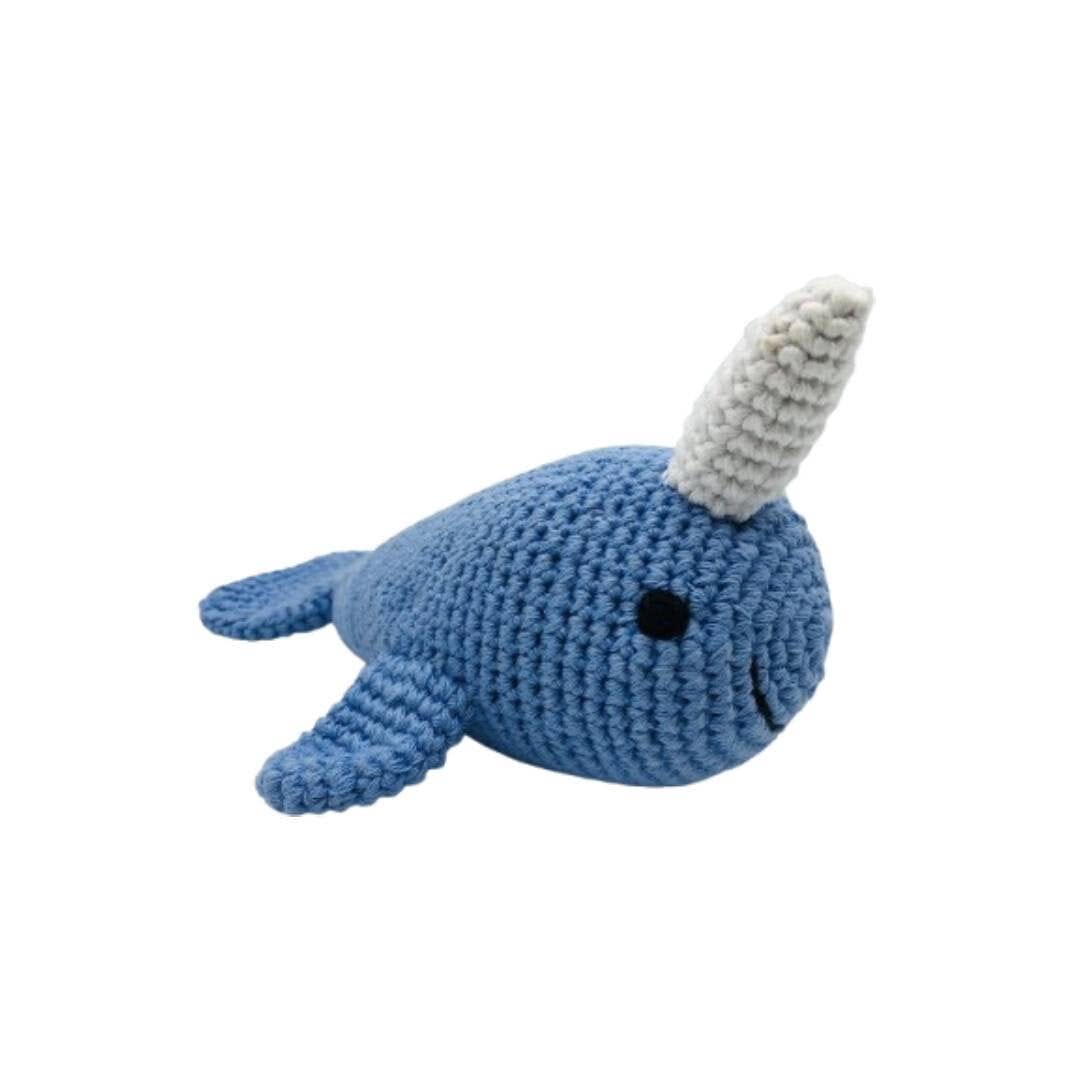 Narwhal Baby Rattle Handmade Crochet Cotton Fair Trade