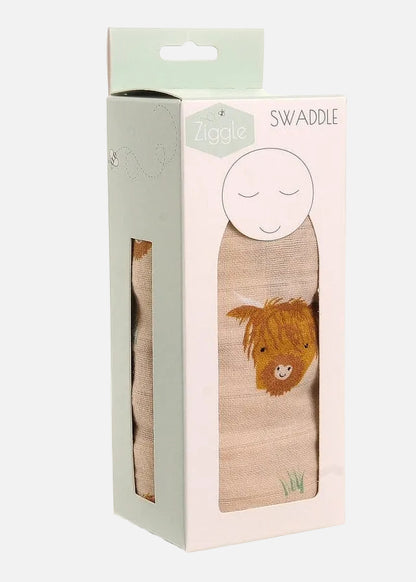 Ziggle Swaddle - Highland Cows - 120 x 120 cm Swaddle Blanket Ziggle Baby 