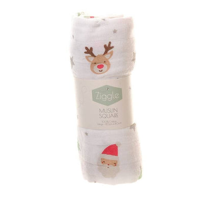Ziggle Muslin - Father Christmas & Stars - 80 x 80 cm Swaddle Blanket Ziggle Baby 