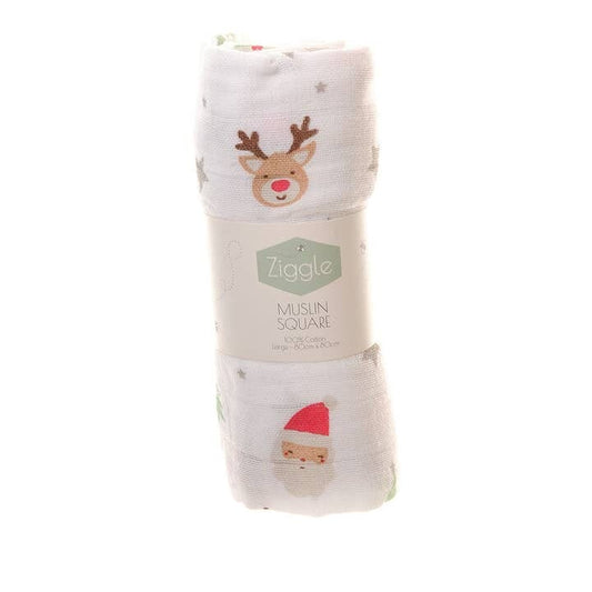 Ziggle Muslin - Father Christmas & Stars - 80 x 80 cm Swaddle Blanket Ziggle Baby 