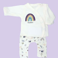 Organic Cotton Premature Baby Wrap Top & Trouser Set - Acorn Wood Top & Trousers Tiny & Small 