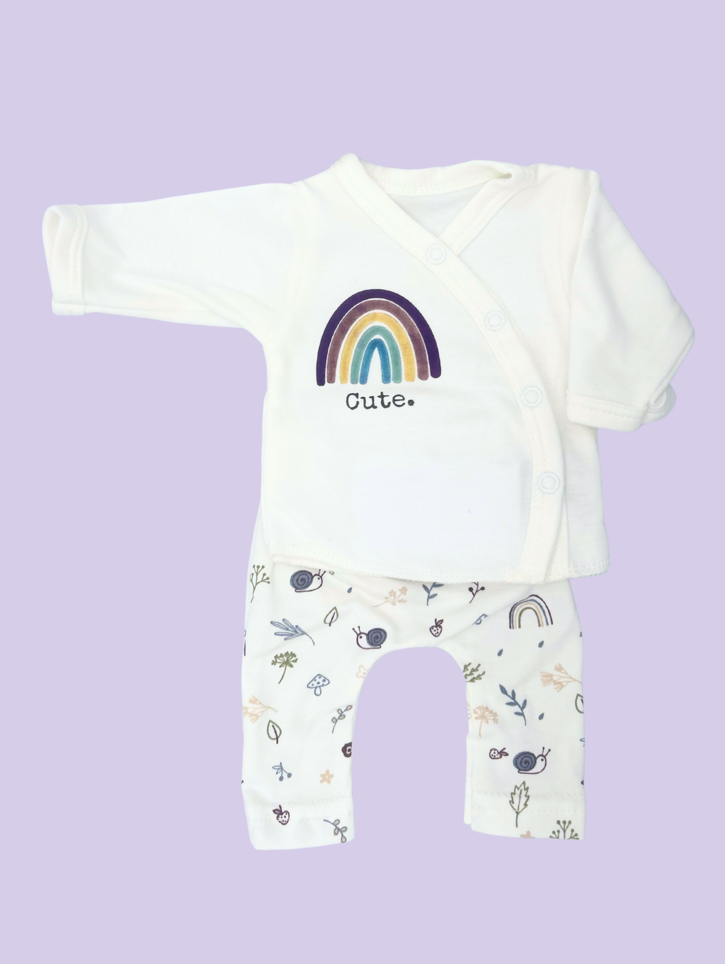 Organic Cotton Premature Baby Wrap Top & Trouser Set - Acorn Wood