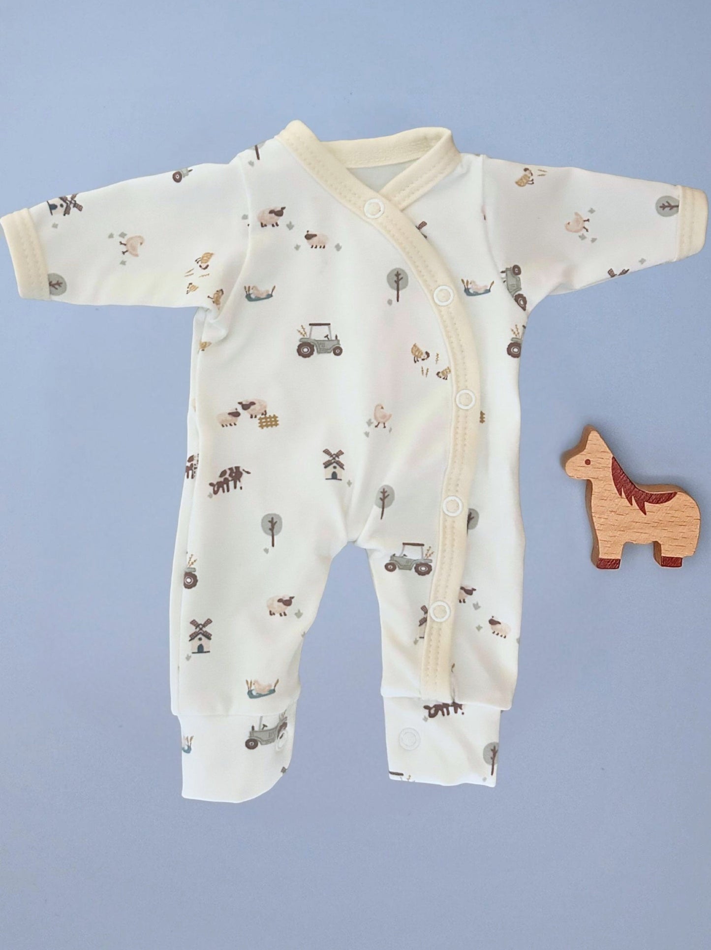 Prem Baby Sleepsuit, Farmtime Sleepsuit / Babygrow Tiny & Small 