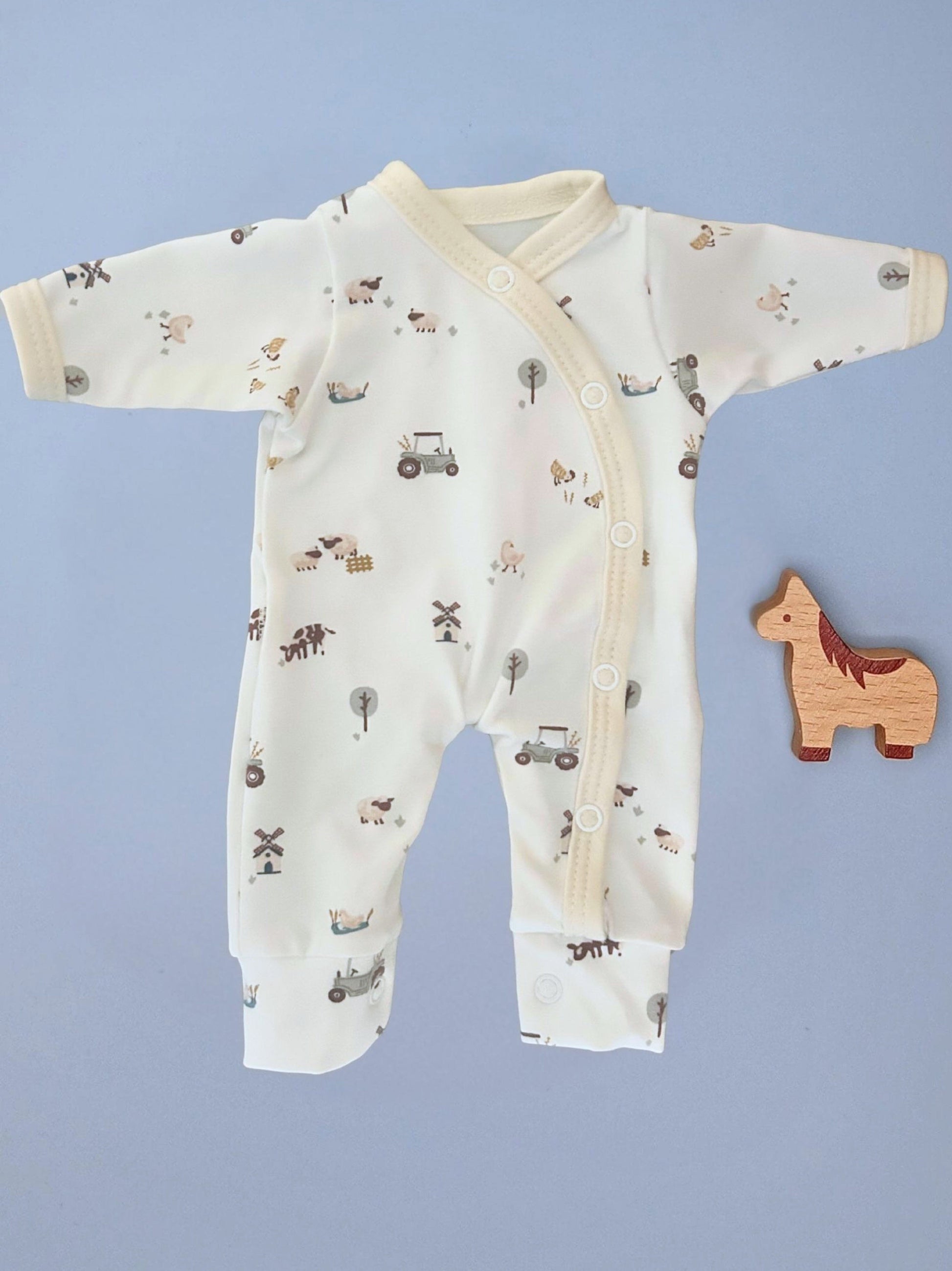 Prem Baby Sleepsuit, Farmtime Sleepsuit / Babygrow Tiny & Small 