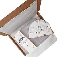 Farmyard Gift Box - Hat, Muslin and Bath Oil - DESCRIPTION PLS Little Mouse Baby Clothing and Gifts Ltd 