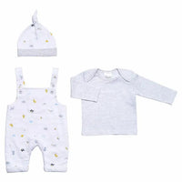 Farmyard 3 Piece Gift Set - White/Grey : Dungarees, Top & Hat Outfit Just too Cute 