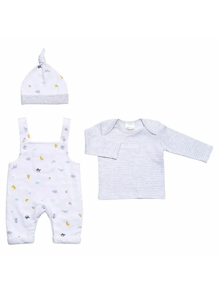 Farmyard 3 Piece Gift Set - White/Grey : Dungarees, Top & Hat Outfit Just too Cute 