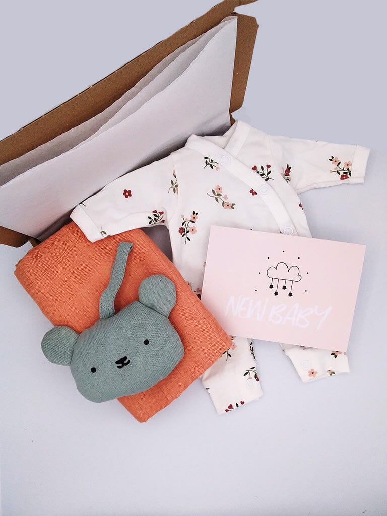 Floral Gift Box - Sleepsuit, Toy, Muslin & Card (1.5-3lbs, 3-5lbs & 4-7lbs) - gift set - Tiny & Small