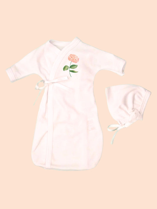Pink Flower Baby Bereavement Gown & Bonnet, Organic (Burial Gown) Bereavement gown Tiny & Small 