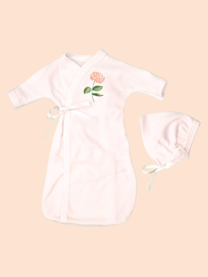 Pink Flower Baby Bereavement Gown & Bonnet, Organic (Burial Gown)