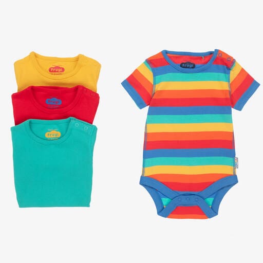 Frugi Baby Over The Rainbow Organic Cotton Bodysuits, Pack of 4, Multi Frugi