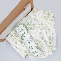 The Green Floral collection Gift Box - Muslin, Bodysuit, Incubator Vest and Blanket Little Mouse Baby Clothing & Gifts