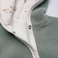 Premature Baby Pramsuit - Green Fleece with Farmyard Fabric Hood Tiny & Small