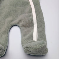 Premature Baby Pramsuit - Green Fleece with Farmyard Fabric Hood Tiny & Small