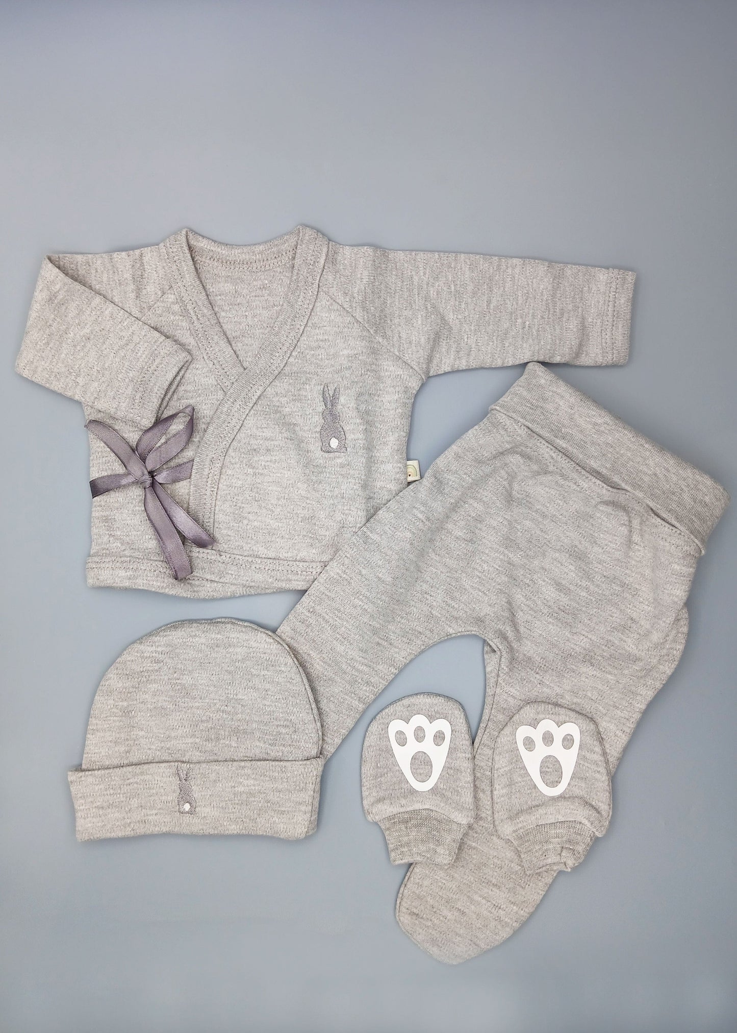 Super Cute 4 Piece Bunny set - Grey Outfit Little Lumps 