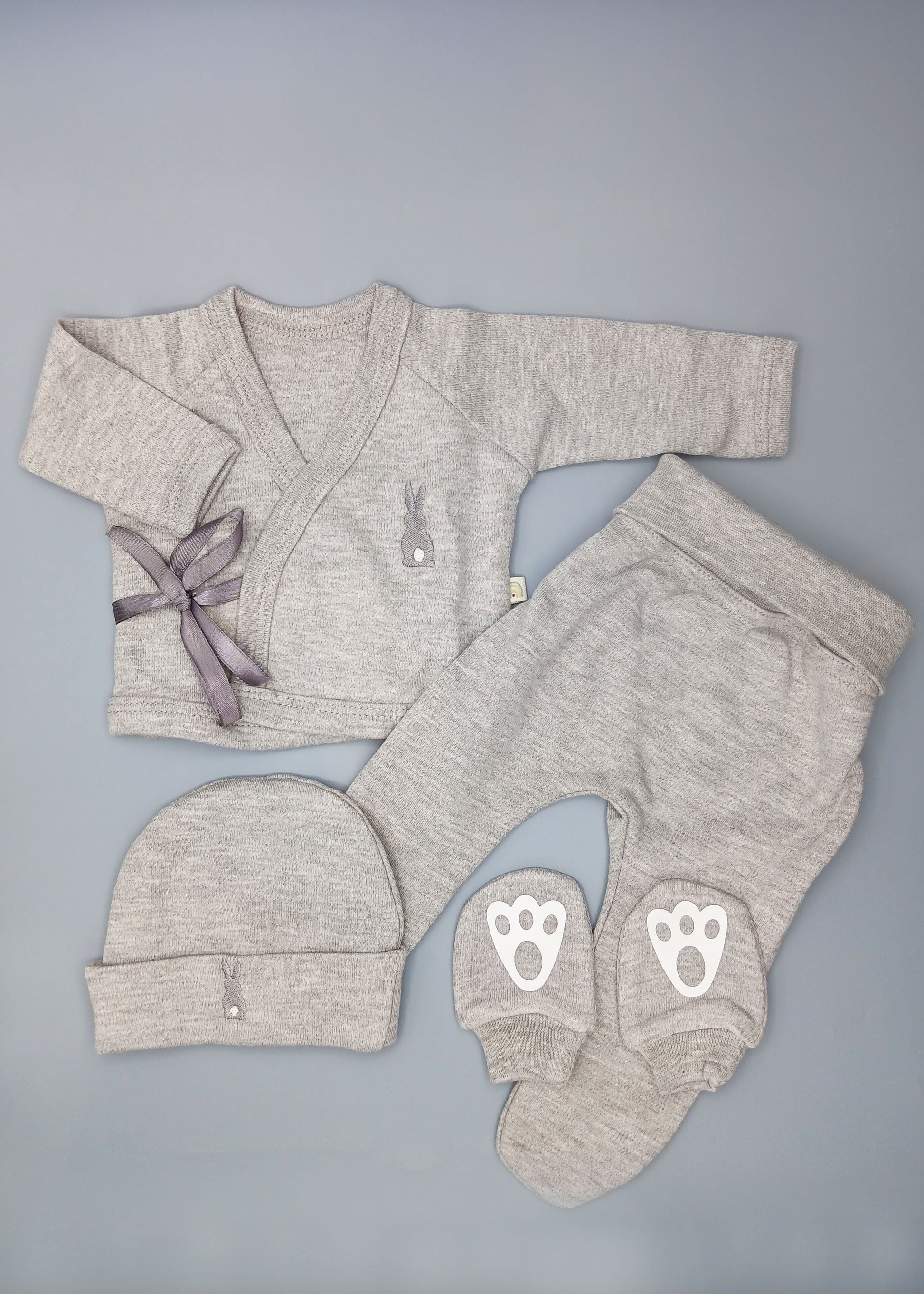 Super Cute 4 Piece Bunny set - Grey Outfit Little Lumps 
