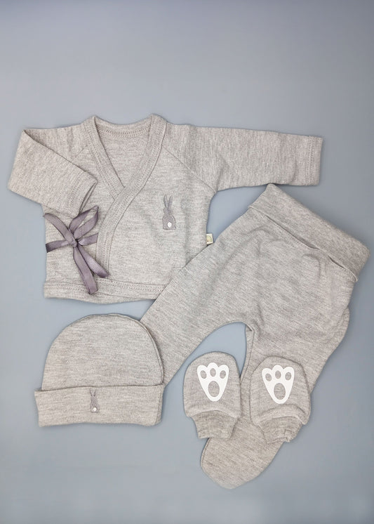 Super Cute 4 Piece Bunny set - Grey Outfit Little Lumps 