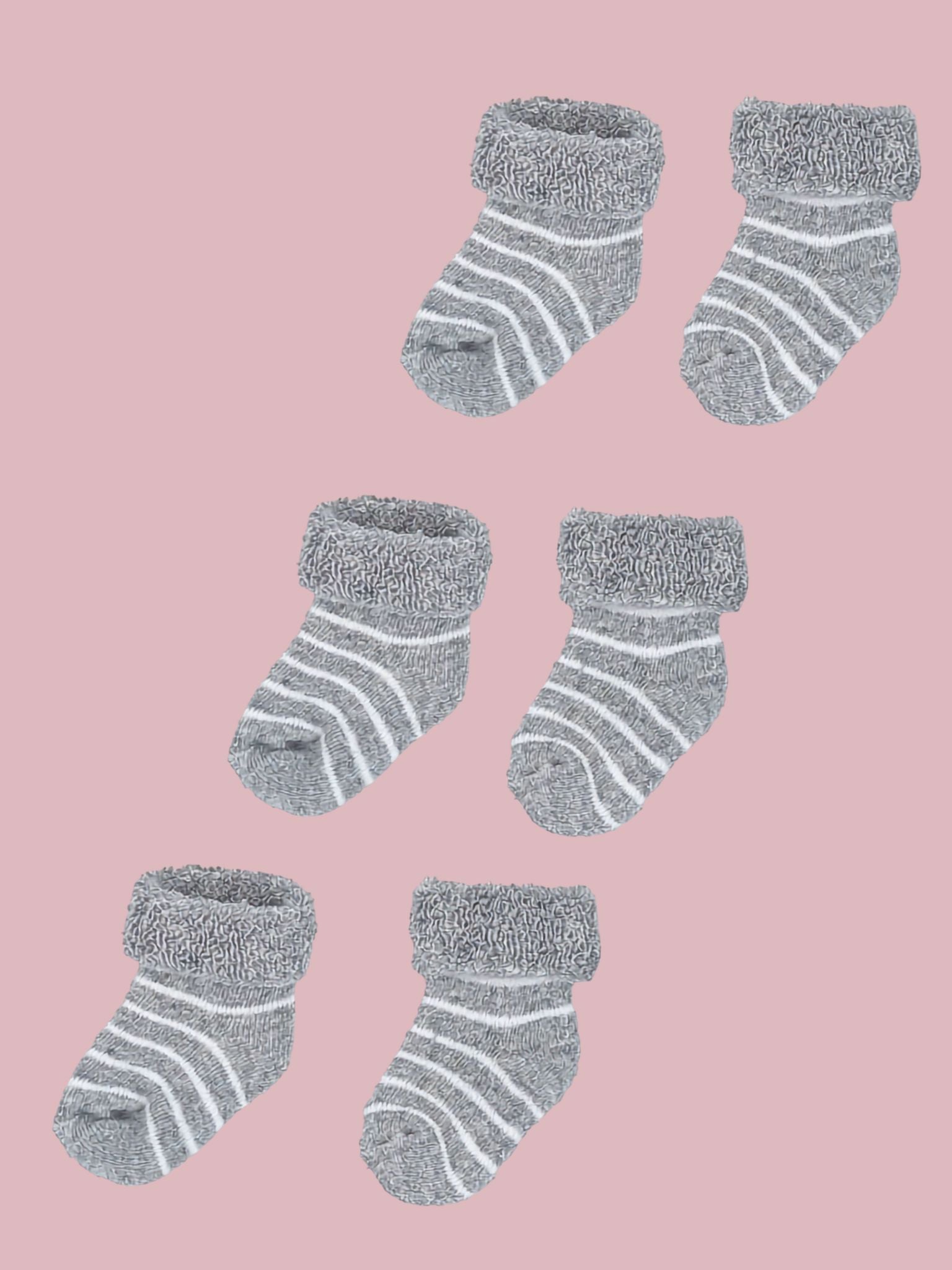 Set of three pairs of socks: Grey With White Stripe Stay on Towelling Premature Baby Socks Socks Little Mouse Baby Clothing & Gifts 
