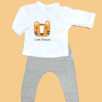 'I am Brave' Tiger top & trouser set - 2 colours available. (Grey/Black) Top & Trousers Tiny & Small 4-7lb Grey Trousers 