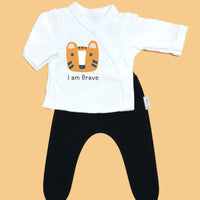 'I am Brave' Tiger top & trouser set - 2 colours available. (Grey/Black) Top & Trousers Tiny & Small 3-5lb Black Trousers 