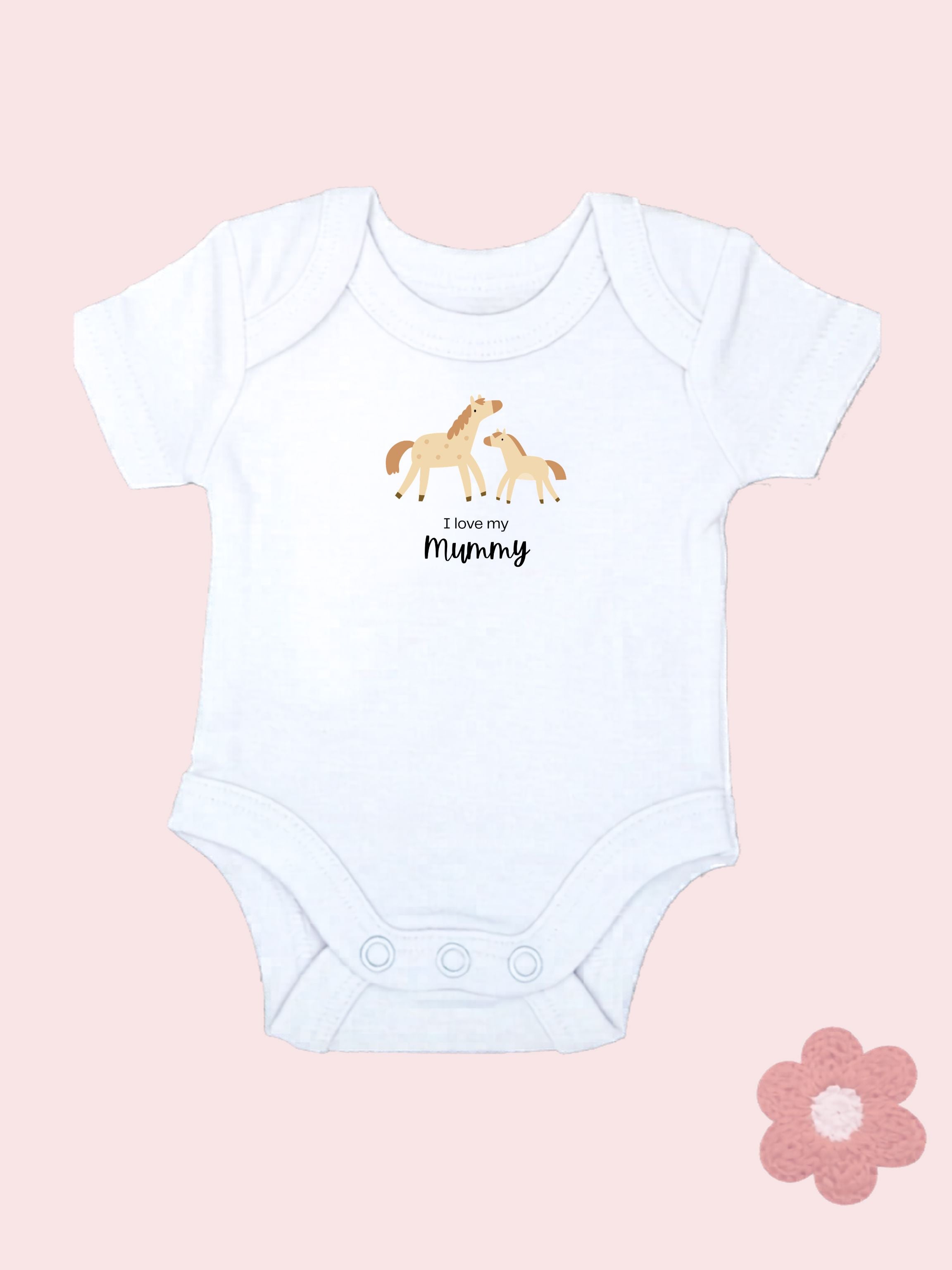 'I love Mummy' Horse Motif White Bodysuit & Plain Buttermilk Bodysuit Set Bodysuit / Vest Little Dreamer 