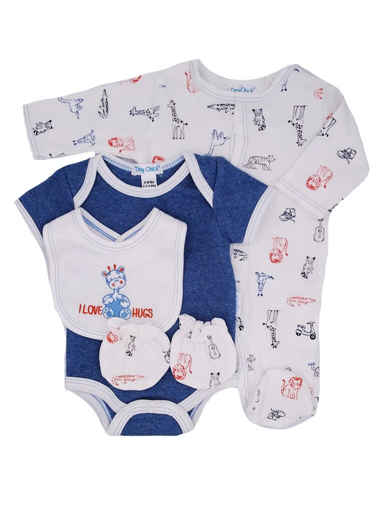 "I Love Hugs" 4 Piece Gift Set: Sleepsuit, vest, mitts & bib Outift Tiny Chick 