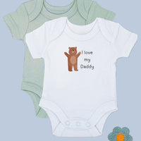'I love Daddy' Teddy Motif White Bodysuit & Plain Sage Bodysuit Set Sleepsuit / Babygrow Little Dreamer 