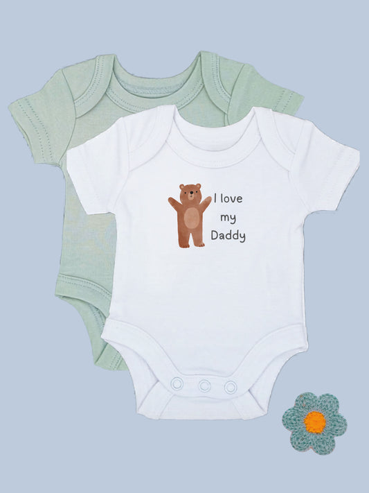 'I love Daddy' Teddy Motif White Bodysuit & Plain Sage Bodysuit Set Sleepsuit / Babygrow Little Dreamer 