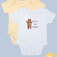 'I love Daddy' Teddy Motif White Bodysuit & Plain Buttermilk Bodysuit Set Sleepsuit / Babygrow Little Dreamer 