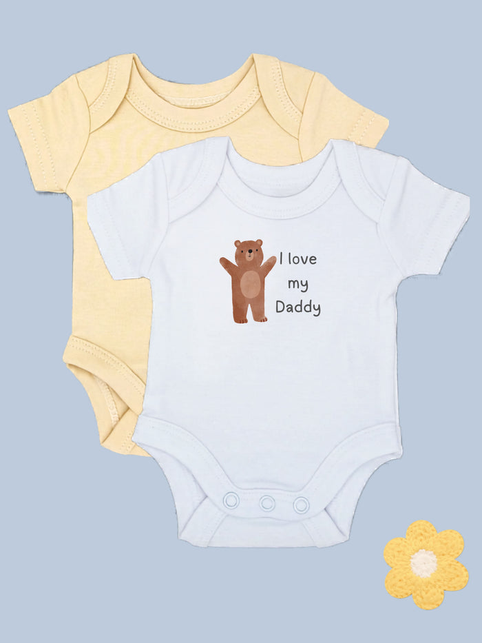 'I love Daddy' Teddy Motif White Bodysuit & Plain Buttermilk Bodysuit Set