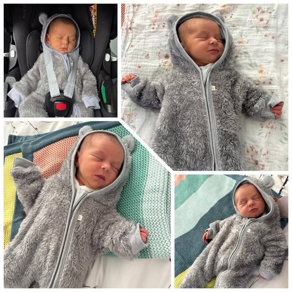 Grey Bear Fluffy Tiny Baby Pramsuit 3-5lb