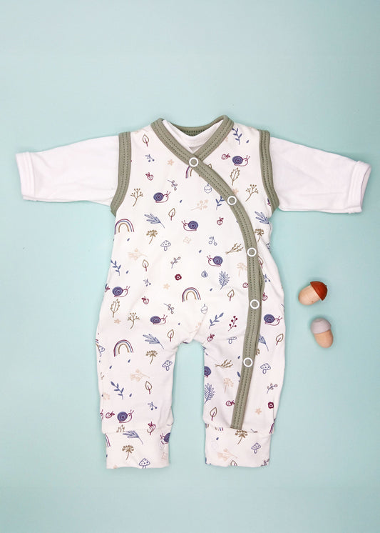 Dungaree & Top Set, Acorn Wood (Khaki Trim) Dungaree Tiny & Small 